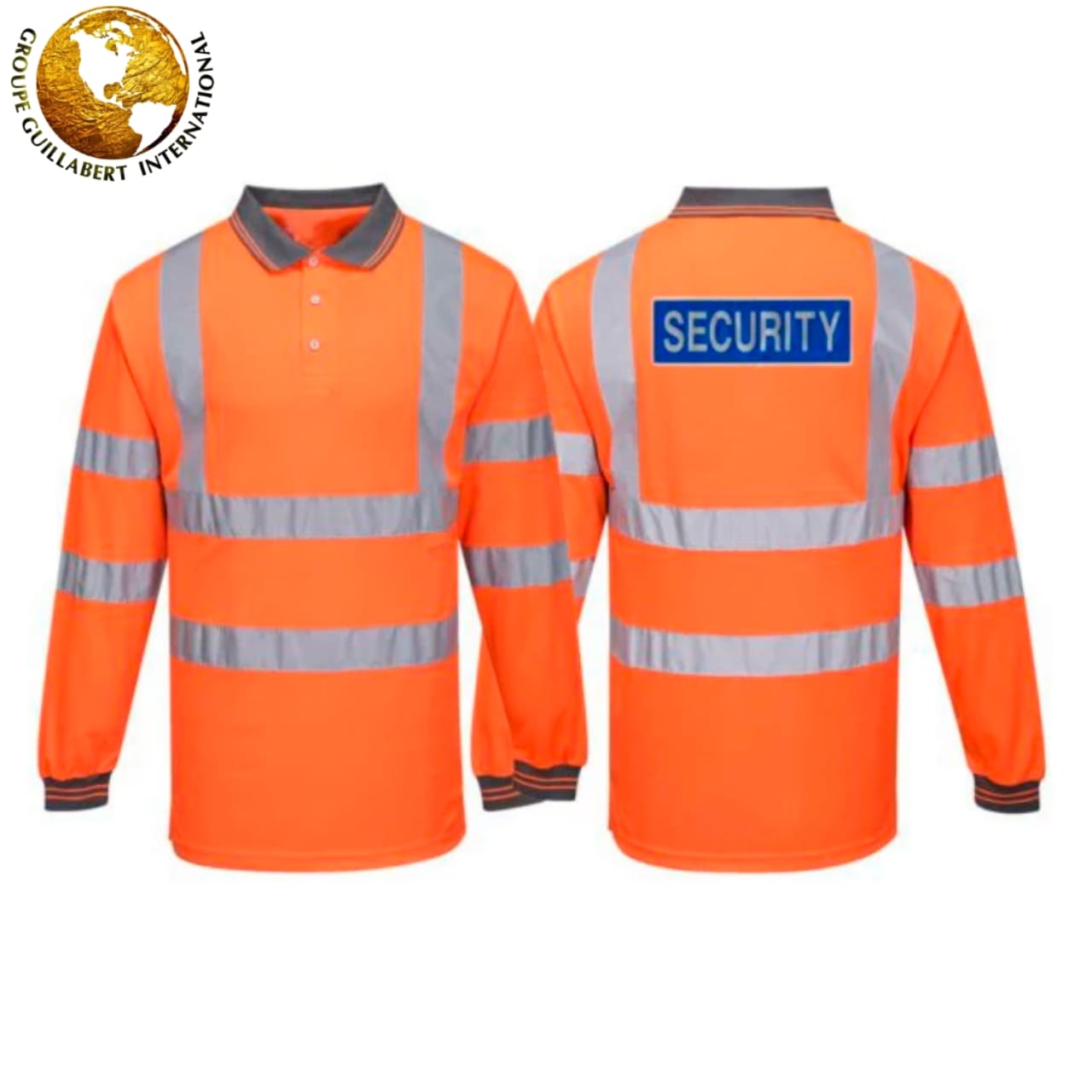 LONG SLEEVE SECURITY POLO - ORANGE WITH FLUORESCENT STRIPES