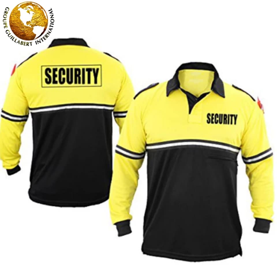 LONG SLEEVE SECURITY POLO - YELLOW AND BLACK FLUORESCENT STRIPES